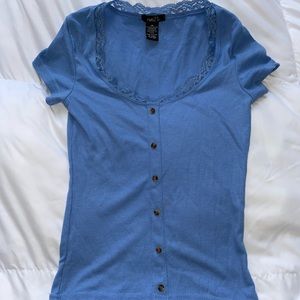 Blue Tshirt with Lace Trim
